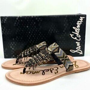 Sam Edelman Anella Beaded Fringe Flat Leather Sandals